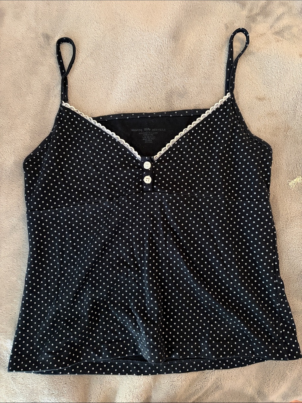 Brandy Melville Polka Dot Spaghetti Strap Tank with Lace Trim